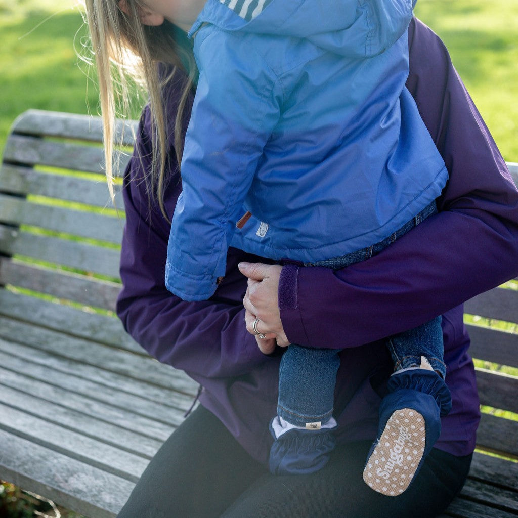 Navy - Water Resistant Stay On Baby Booties With Non-Slip Soles | Snugabugz