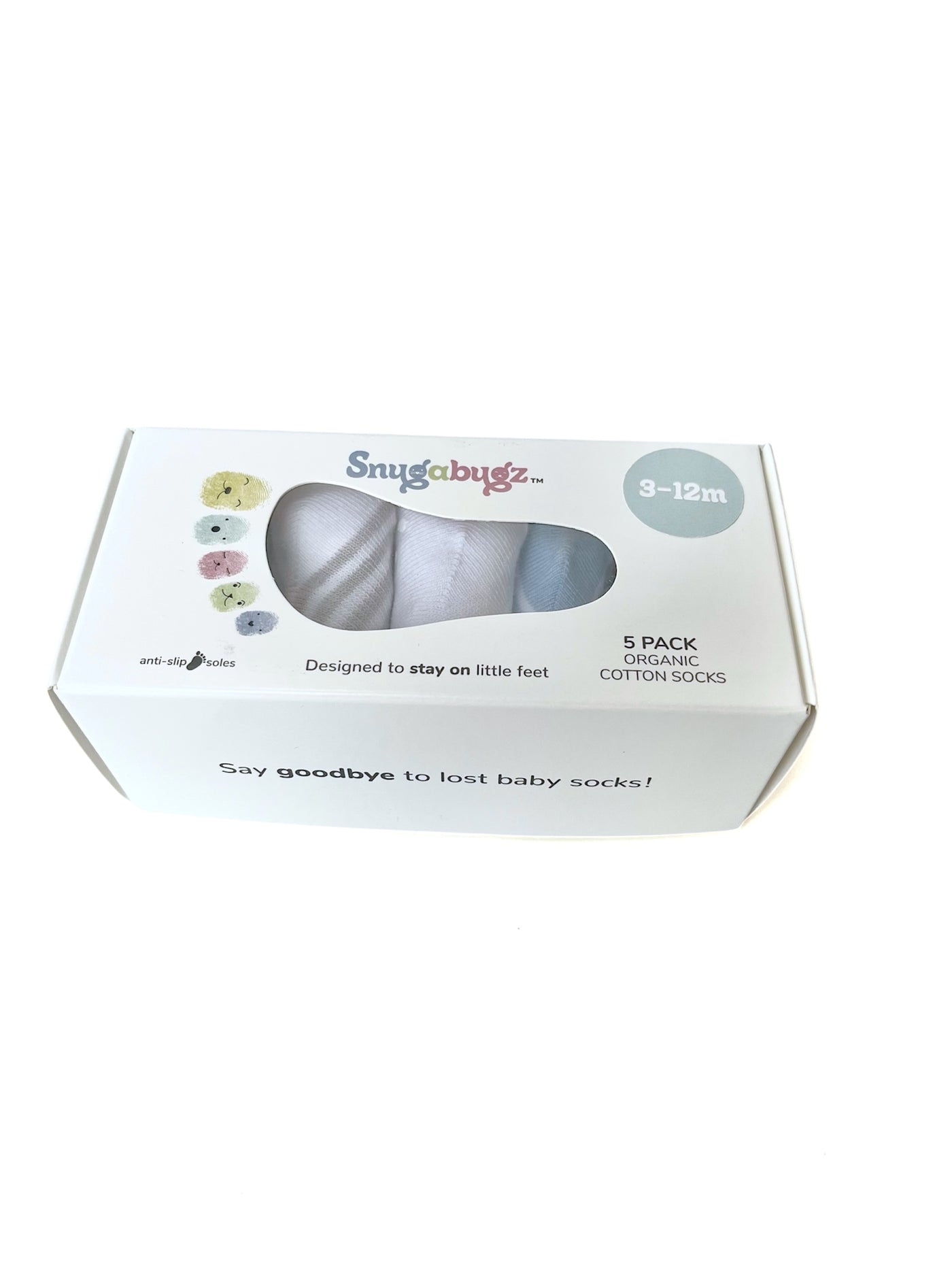 Snugabugz | Babysocken mit rutschfester Sohle, die nicht verrutschen – Blau-Mix, 5er-Geschenkbox 