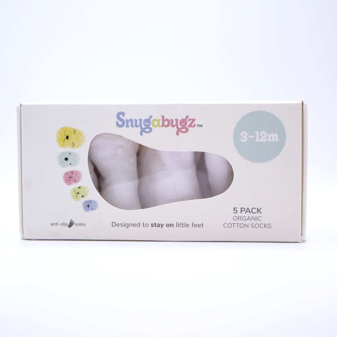 Snugabugz | Baby Socks That Stay On With Non-Slip Soles - White 5 Pack Gift Box