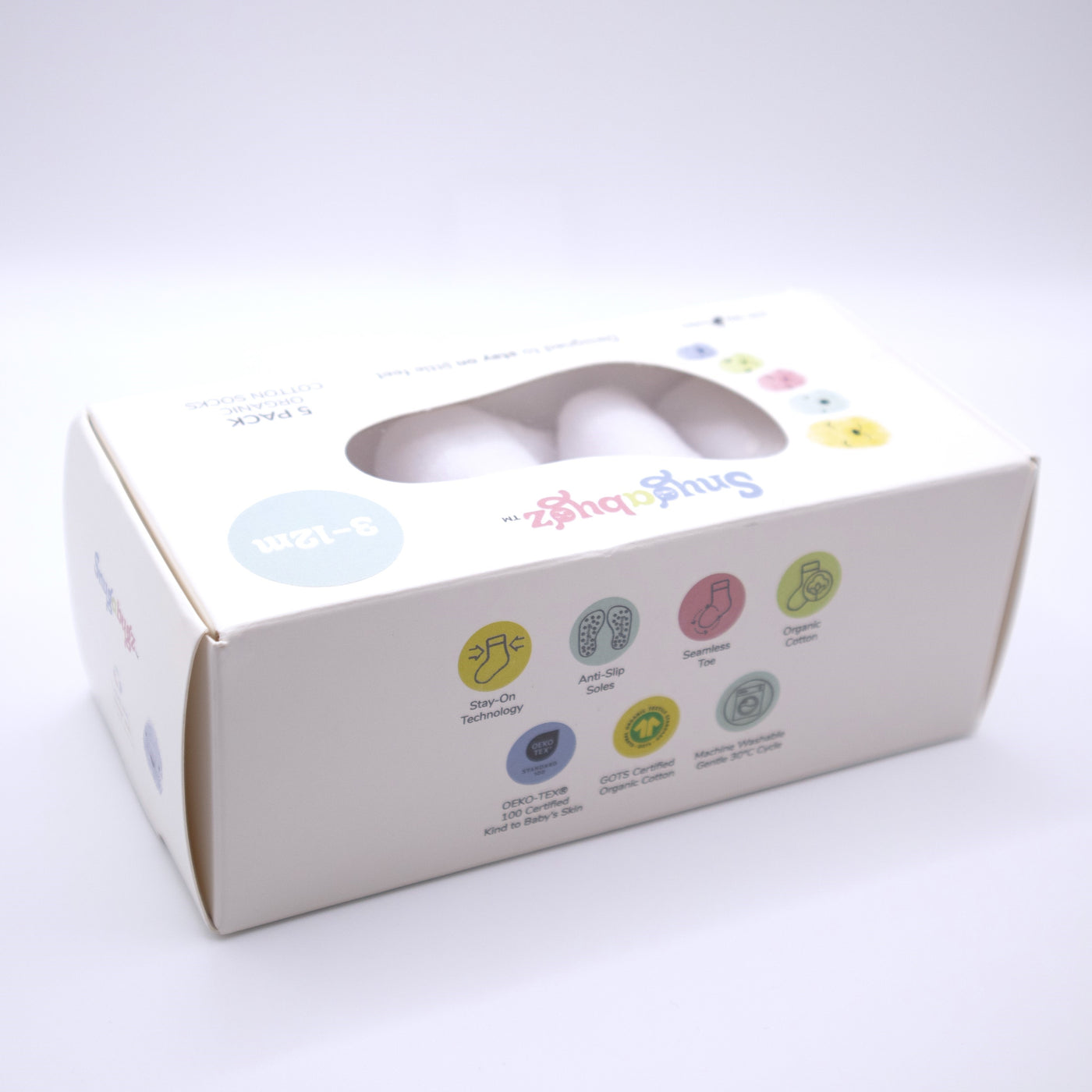 Snugabugz | Baby Socks That Stay On With Non-Slip Soles - White 5 Pack Gift Box