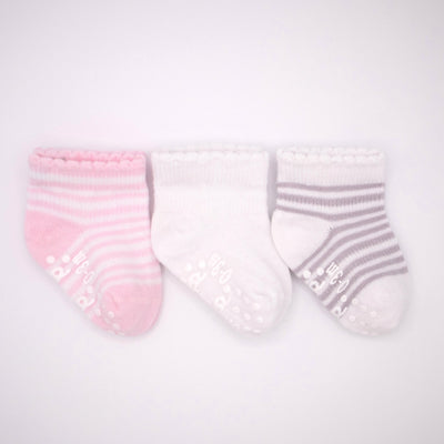 Snugabugz | Babysocken mit rutschfester Sohle, die nicht verrutschen – Pink Mix, 3er-Pack 